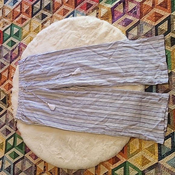 Ellen Tracy Blue & White Stripe Linen Blend Lightweight Summer Wide Leg Pants - Picture 1 of 13